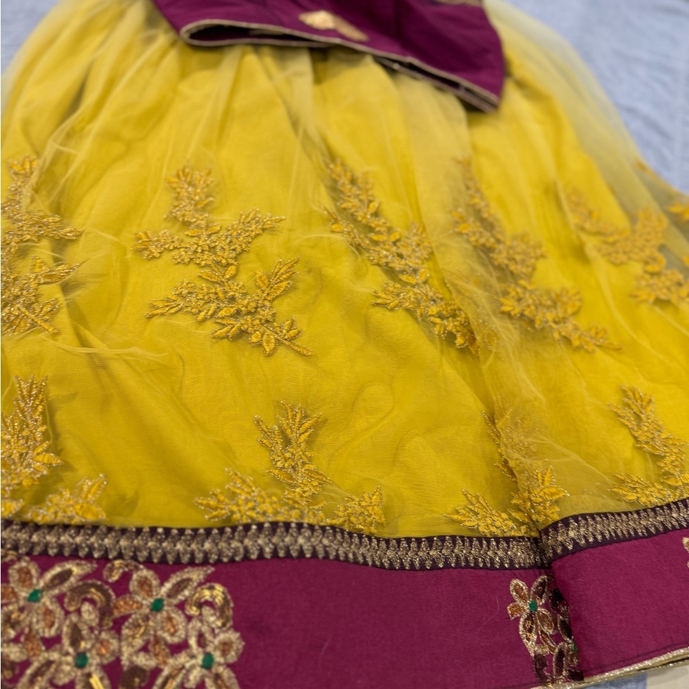 Yellow and Purple Embroidered Skirt